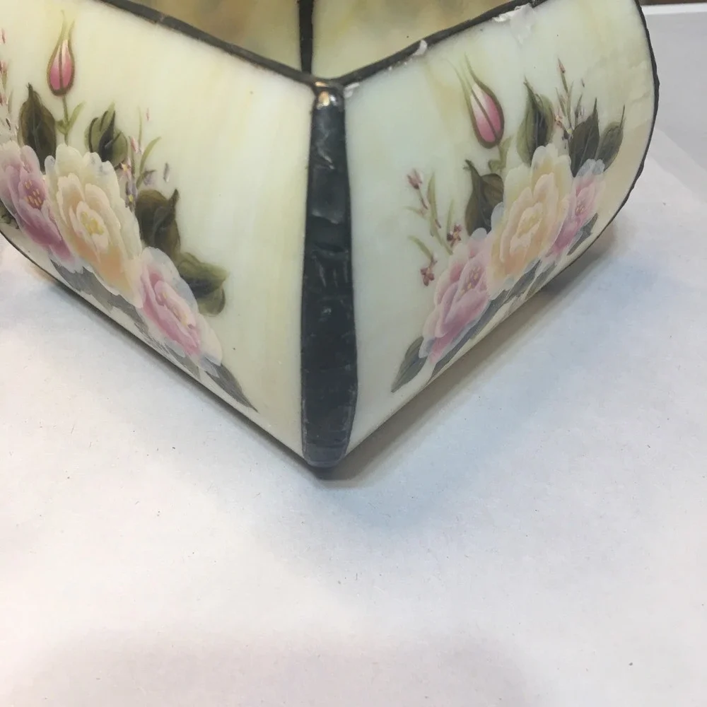 VTG Storage Box Or Tea Lite Holder With Handpainted Roses Cottage Shabby Chic